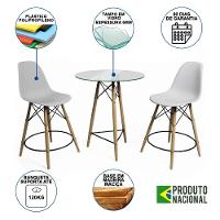 Mesa Bistrô Eames Eiffel Vidro Com 2 Banquetas Brancas De Madeira - Cor: Branco - 6