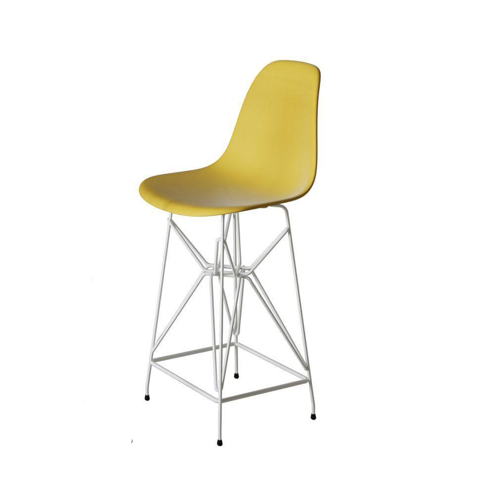 Jogo Mesa Bistrô Eames Branca 60Cm 2 Banquetas Amarela Base Ferro Branco - Cor: Branco - 5