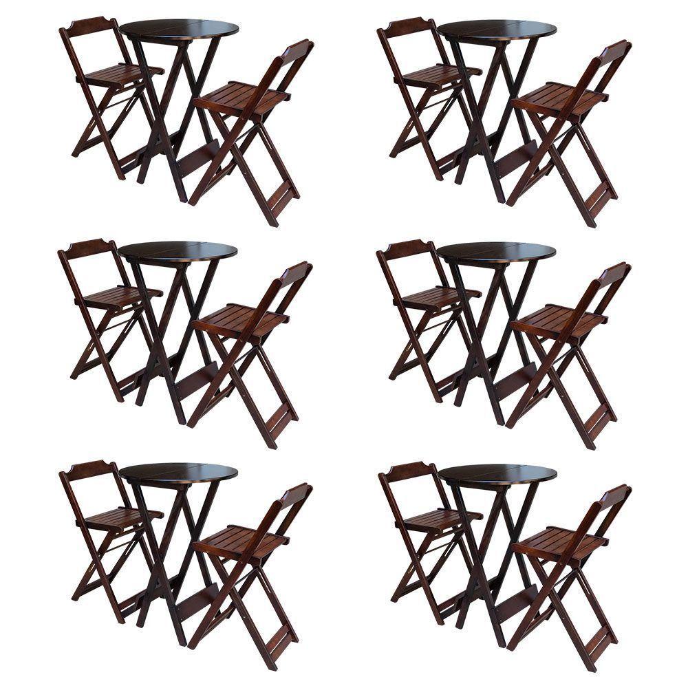 Kit 6 Jogos De Mesa Bistrô De Madeira Com 2 Cadeiras Dobravel Imbuia - Marrom - 1