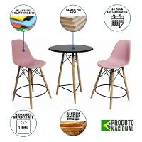 Mesa Bistrô Eames Eiffel Preta Com 2 Banquetas Rosas De Madeira - Cor: Preto