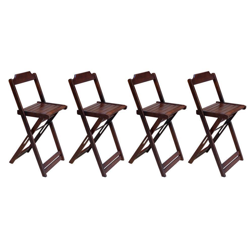 Kit 2 Jogos De Mesa Bistrô Dobrável Em Madeira Maciça Com 2 Banquetas Altas - Imbuia - Marrom - 4