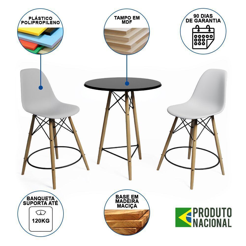 Mesa Bistrô Eames Eiffel Preta Com 2 Banquetas Brancas De Madeira - Cor: Preto - 6