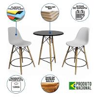 Mesa Bistrô Eames Eiffel Preta Com 2 Banquetas Brancas De Madeira - Cor: Preto - 6