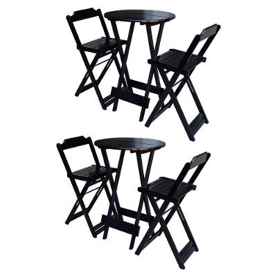 Kit 2 Jogos De Mesa Bistrô Dobrável Em Madeira Maciça Com 2 Banquetas Altas - Marrom - Marrom