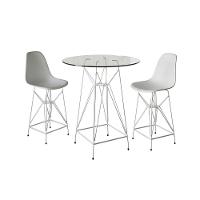 Jogo Mesa Bistrô Eames Vidro 60Cm 2 Banquetas Branca Base Ferro Branco - Cor: Branco - 1