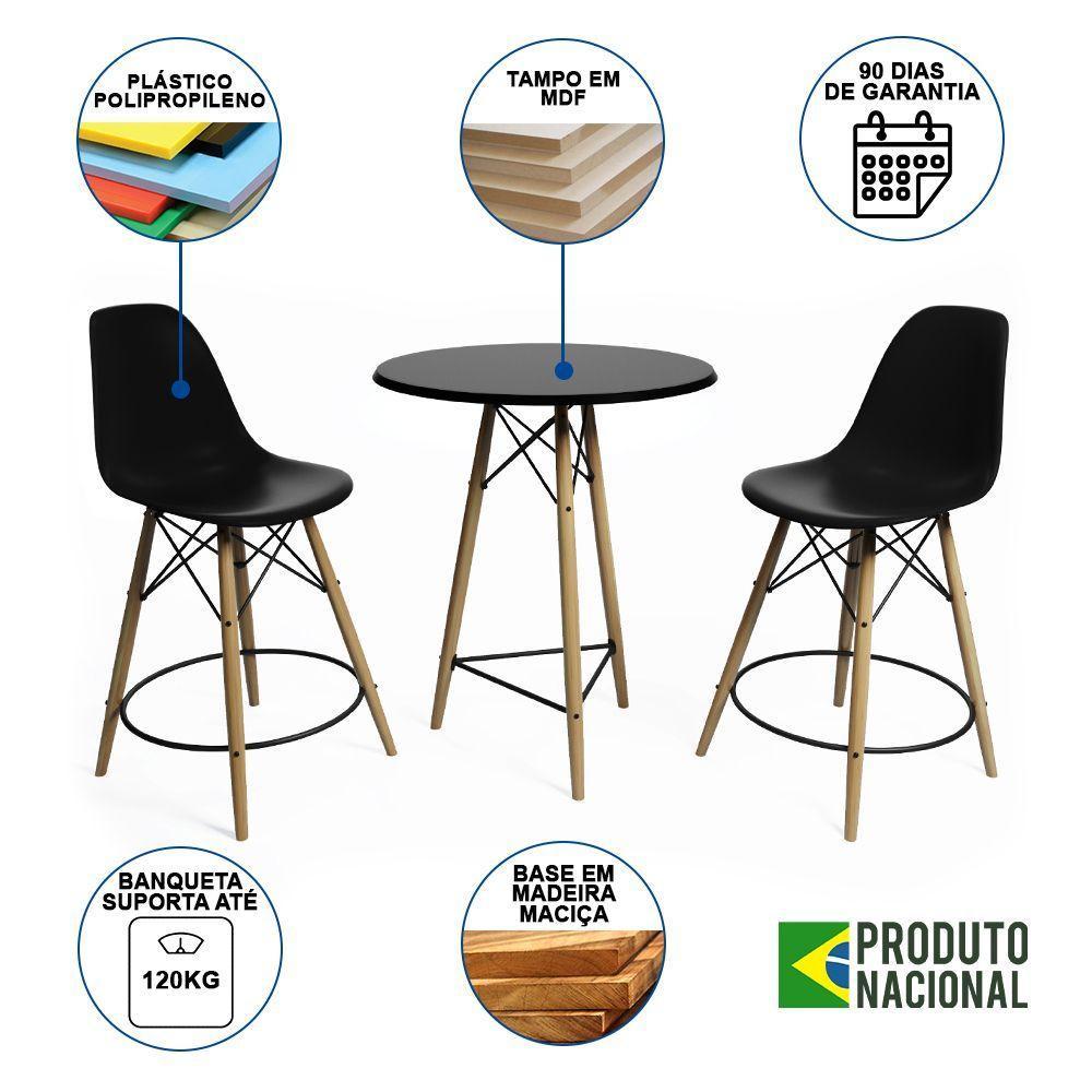 Mesa Bistrô Eames Eiffel Preta Com 2 Banquetas Pretas De Madeira - Cor: Preto - 6