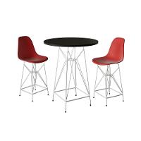 Jogo Mesa Bistrô Eames Preta 60Cm 2 Banquetas Vermelha Base Ferro Branco - Cor: Preto - 1