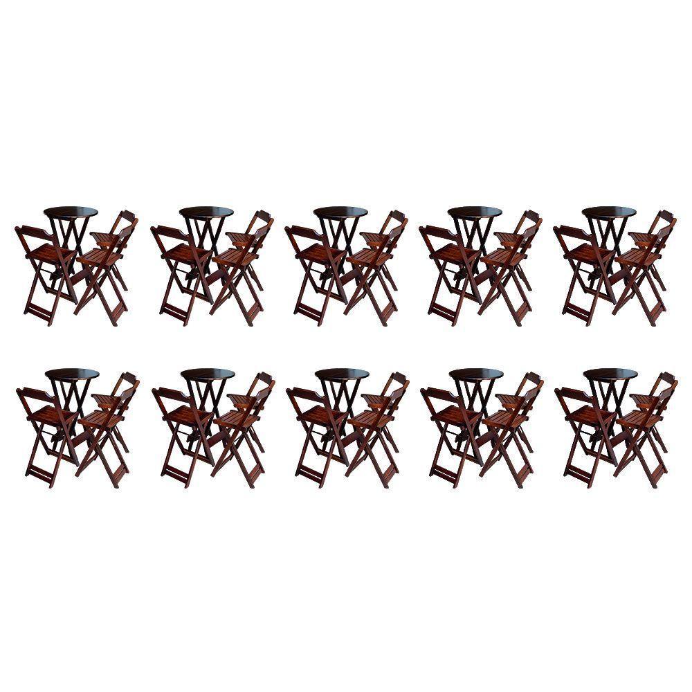 Kit 10 Jogos De Mesa Bistrô De Madeira Dobrável Com 3 Banquetas - Imbuia - 1