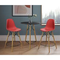 Mesa Bistrô Eames Eiffel Preta Com 2 Banquetas Vermelhas De Madeira - Cor: Preto - 1
