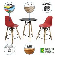 Mesa Bistrô Eames Eiffel Preta Com 2 Banquetas Vermelhas De Madeira - Cor: Preto - 6