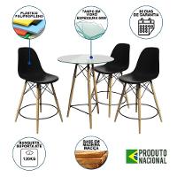 Conjunto Mesa Bistrô Eames Eiffel Vidro Com 3 Banquetas Pretas De Madeira - Cor: Preto - 9