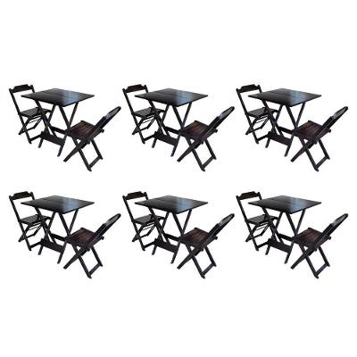 Kit 6 Conjuntos De Mesa Dobravel Com 2 Cadeiras De Madeira 70X70 - Taba - Marrom