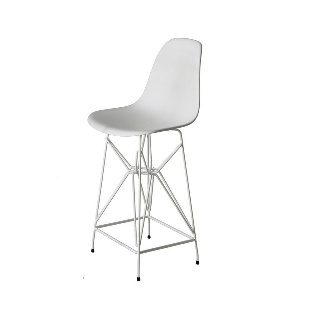 Jogo Mesa Bistrô Eames Tampo Amêndoa 60Cm 2 Banquetas Branca Base Ferro Branco - Cor: Amendoa - 5