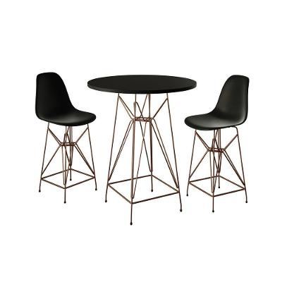 Jogo Mesa Bistrô Eames Preta 60Cm 2 Banquetas Preta Base Ferro Cobre - Cor: Preto