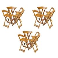 Kit 3 Jogos De Mesa Bistrô De Madeira Dobrável Com 3 Banquetas - Mel - 1