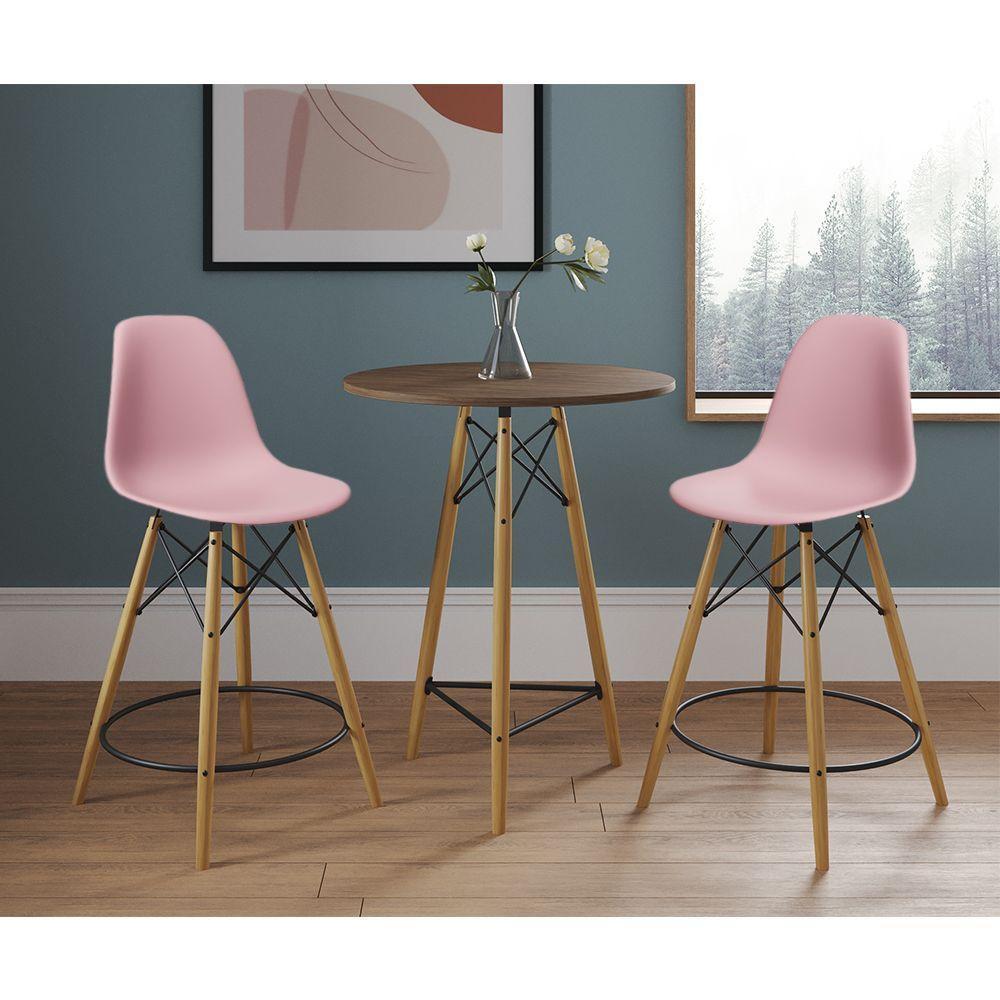 Mesa Bistrô Eames Eiffel Amêndoa Com 2 Banquetas Rosas De Madeira - Cor: Marrom - 1