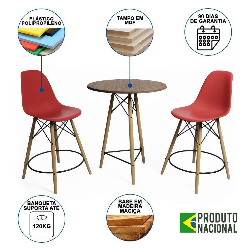 Mesa Bistrô Eames Eiffel Amêndoa Com 2 Banquetas Vermelhas De Madeira - Cor: Marrom - 6