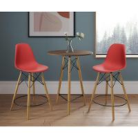 Mesa Bistrô Eames Eiffel Amêndoa Com 2 Banquetas Vermelhas De Madeira - Cor: Marrom - 1