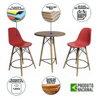 Mesa Bistrô Eames Eiffel Amêndoa Com 2 Banquetas Vermelhas De Madeira - Cor: Marrom - 11