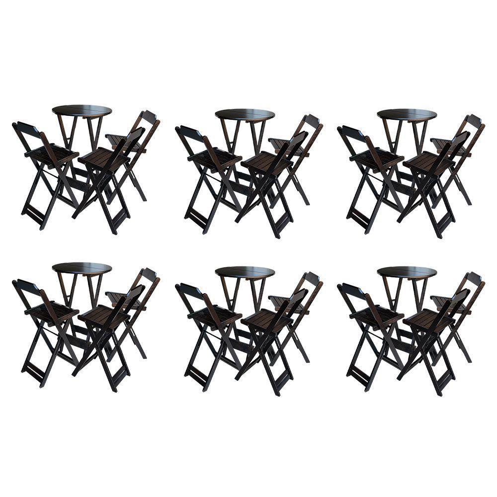 Kit 6 Jogos De Mesa Bistrô De Madeira Dobrável Com 3 Banquetas - Marrom - 1