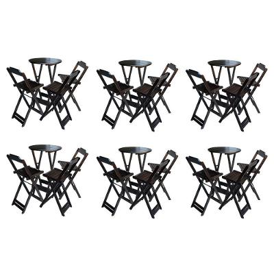 Kit 6 Jogos De Mesa Bistrô De Madeira Dobrável Com 3 Banquetas - Marrom