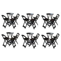 Kit 6 Jogos De Mesa Bistrô De Madeira Dobrável Com 3 Banquetas - Marrom - 1
