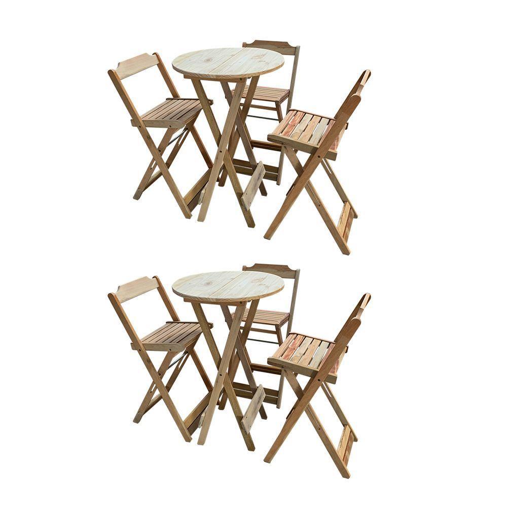 Kit 2 Jogos De Mesas Bistrô De Madeira Dobrável Com 3 Banquetas - Crua - 1