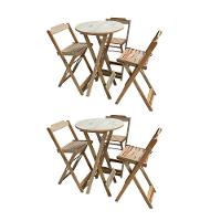 Kit 2 Jogos De Mesas Bistrô De Madeira Dobrável Com 3 Banquetas - Crua - 1