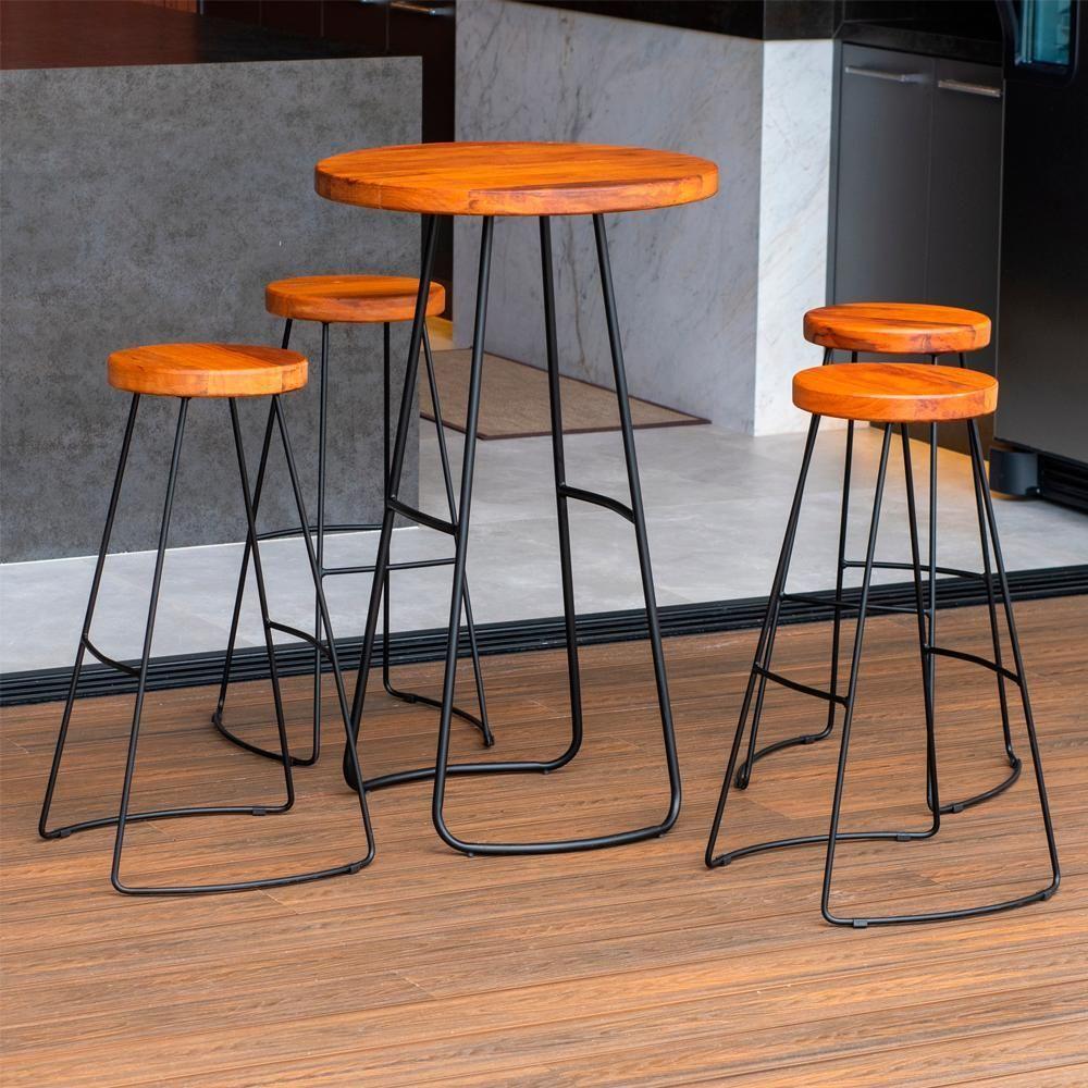 Mesa Bistro Bar E Kit 04 Banquetas Altas Aurum Peroba Preto Dhom Peroba Preto - 2