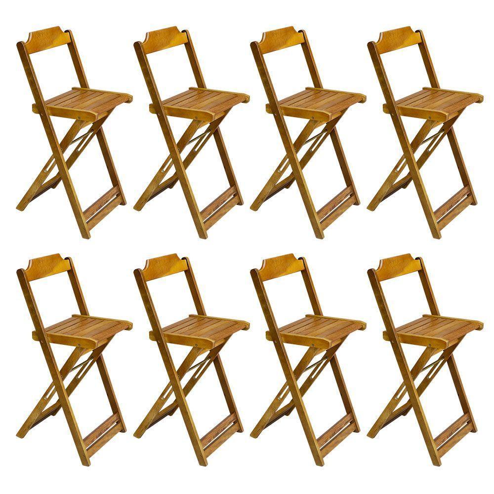 Kit 4 Conjuntos De Mesa Bistrô Dobraveis Em Madeira Padrão Com 2 Banquetas Altas - Mel - Marrom - 4