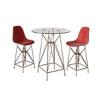 Jogo Mesa Bistrô Eames Vidro 60Cm 2 Banquetas Vermelha Base Ferro Cobre - Cor: Branco - 1