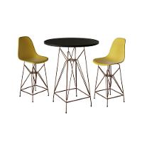 Jogo Mesa Bistrô Eames Preta 60Cm 2 Banquetas Amarela Base Ferro Cobre - Cor: Preto - 1