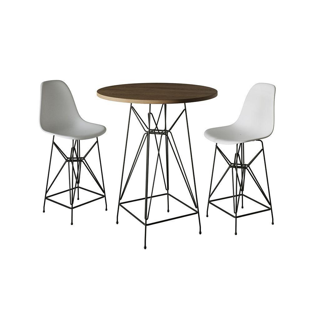 Jogo Mesa Bistrô Eames Tampo Vidro 60Cm 2 Banquetas Branca Base Ferro Preto - Cor: Branco - 1