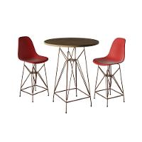 Jogo Mesa Bistrô Eames Tampo Amêndoa 60Cm 2 Banquetas Vermelha Base Ferro Cobre - Cor: Amendoa - 1