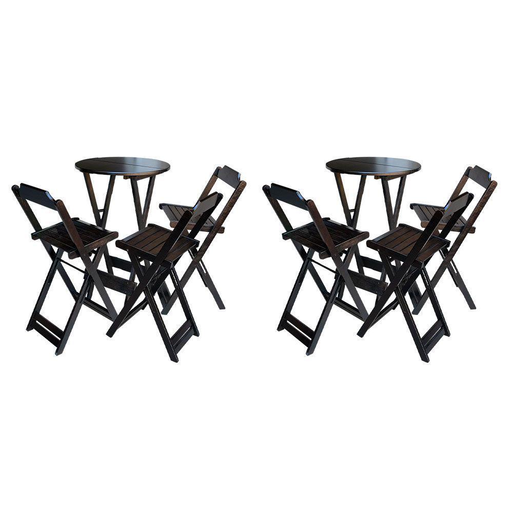 Kit 2 Conjuntos De Mesa Bistrô Dobravel Em Madeira Maciça Com 3 Banquetas Altas - Marrom - Marrom - 1