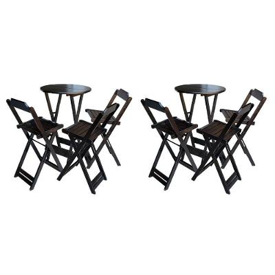 Kit 2 Conjuntos De Mesa Bistrô Dobravel Em Madeira Maciça Com 3 Banquetas Altas - Marrom - Marrom