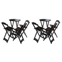 Kit 2 Conjuntos De Mesa Bistrô Dobravel Em Madeira Maciça Com 3 Banquetas Altas - Marrom - Marrom - 1
