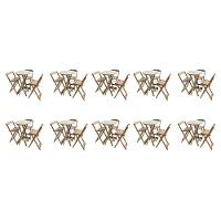 Kit 10 Jogos De Mesas Bistrô De Madeira Dobrável Com 3 Banquetas - Crua - 1