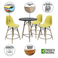 Conjunto Mesa Bistrô Eames Eiffel Preta Com 3 Banquetas Amarelas De Madeira - Cor: Preto - 6