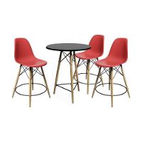 Conjunto Mesa Bistrô Eames Eiffel Preta Com 3 Banquetas Vermelhas De Madeira - Cor: Preto - 1