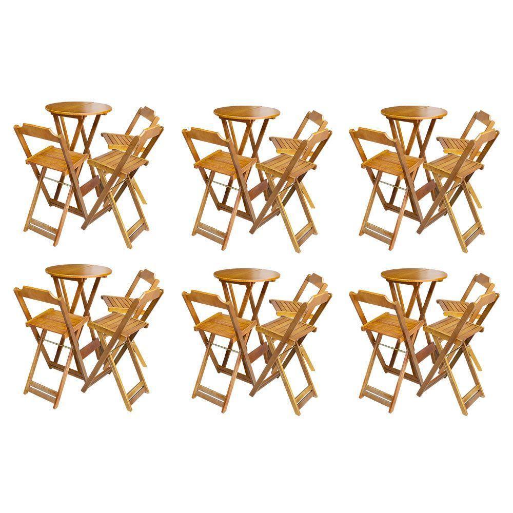 Kit 6 Jogos De Mesa Bistrô De Madeira Dobrável Com 3 Banquetas - Mel - 1