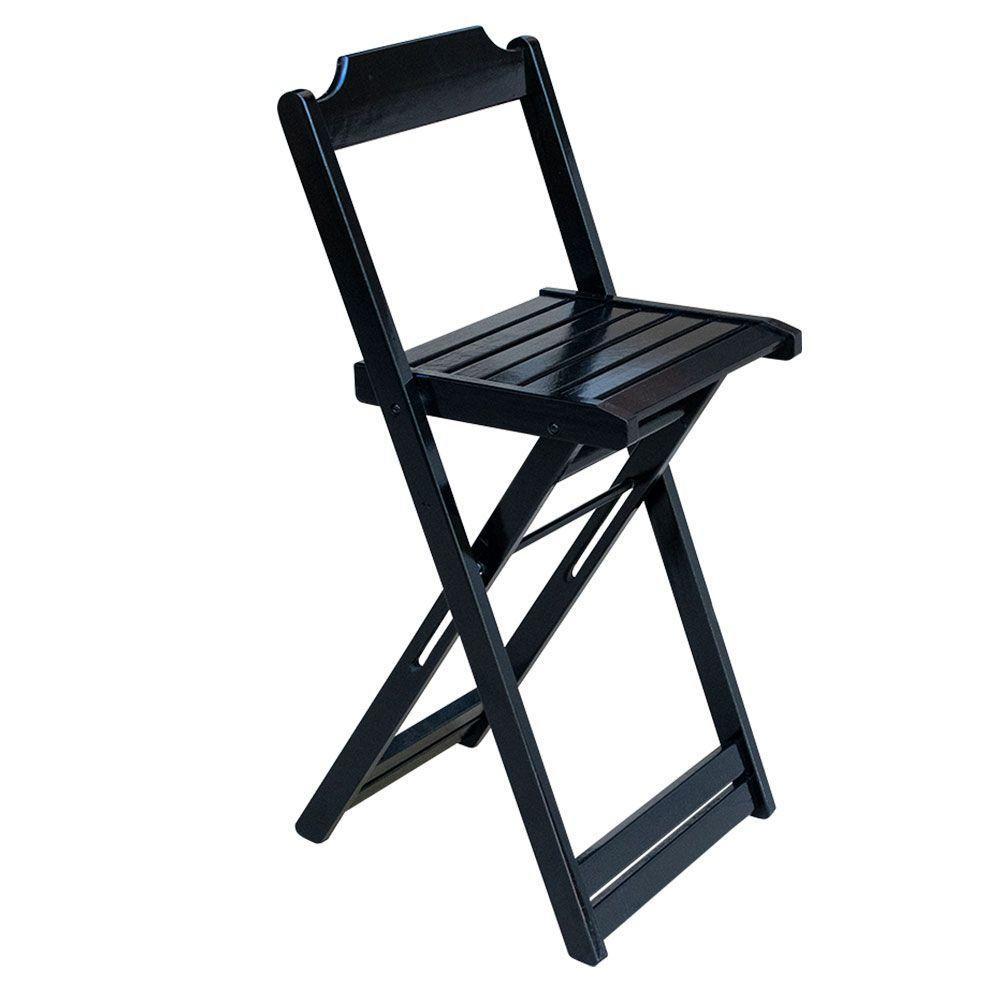 Jogo De Mesa Bistrô Dobrável Em Madeira Maciça Com C/3 Banquetas Altas - Preto - Preto - 5