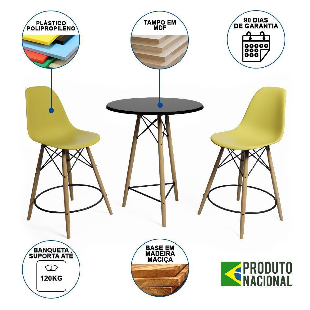 Mesa Bistrô Eames Eiffel Preta Com 2 Banquetas Amarelas De Madeira - Cor: Preto - 6