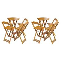 Kit 2 Conjuntos De Mesa Bistrô Dobravel Em Madeira Maciça Com 3 Banquetas Altas - Mel - Marrom - 1