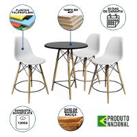 Conjunto Mesa Bistrô Eames Eiffel Preta Com 3 Banquetas Brancas De Madeira - Cor: Preto - 10