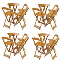 Kit 4 Jogos De Mesa Bistrô De Madeira Dobrável Com 3 Banquetas - Mel - 1