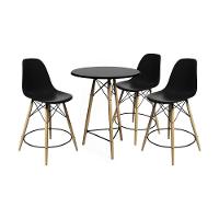 Conjunto Mesa Bistrô Eames Eiffel Preta Com 3 Banquetas Pretas De Madeira - Cor: Preto - 1