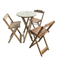 Conjunto De Mesa Bistrô De Madeira Dobrável Com 3 Banquetas - Crua - 1