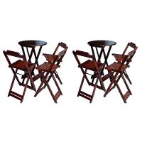 Kit 2 Conjuntos De Mesa Bistrô Dobravel Em Madeira Maciça Com 3 Banquetas Altas - Imbuia - Marrom - 1