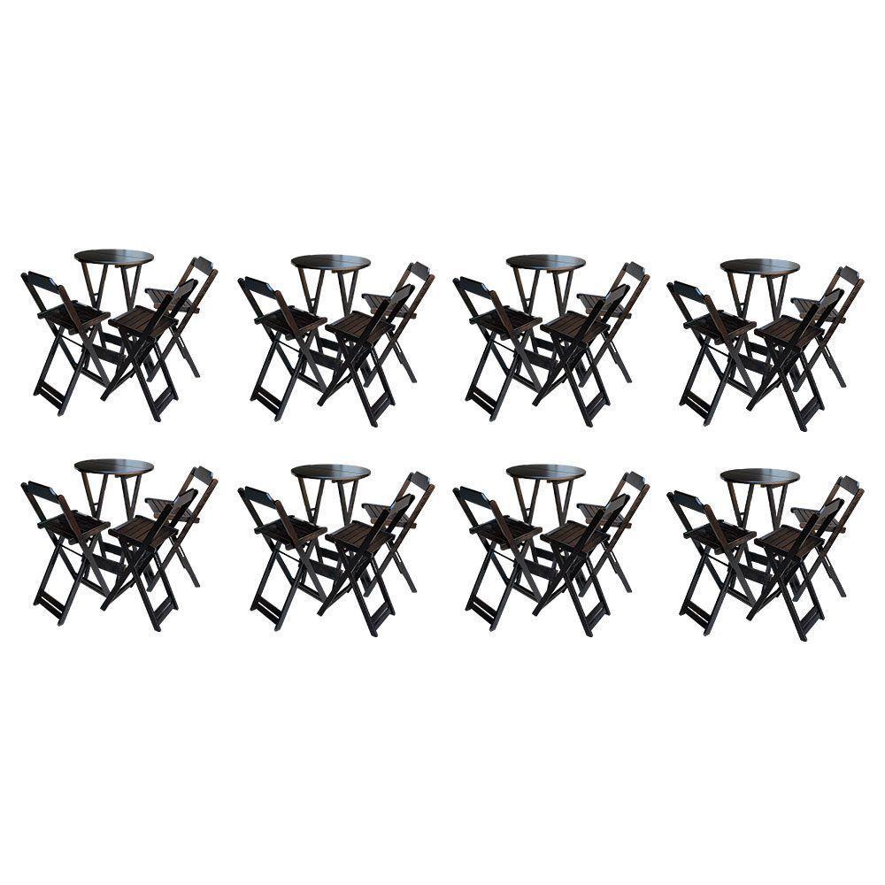 Kit 8 Jogos De Mesa Bistrô De Madeira Dobrável Com 3 Banquetas - Marrom - 1